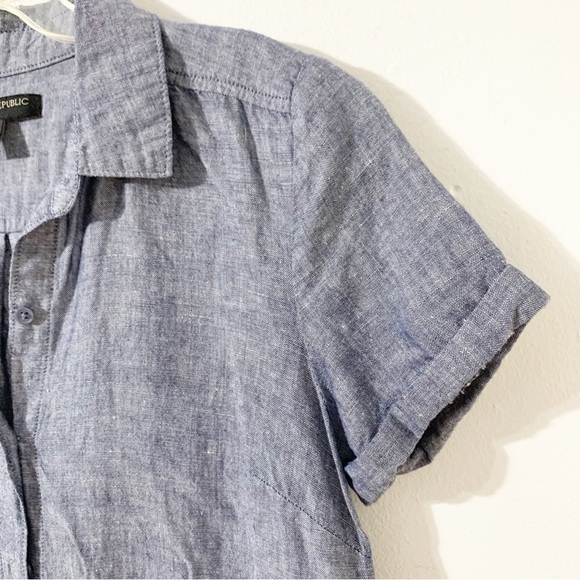 Banana Republic Factory Linen Blend Chambray Shirt Dress Pockets Rolled Cuffs 0P - Picture 7 of 11